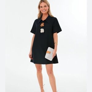 Black Short Sleeve Dress with Floral Buttons